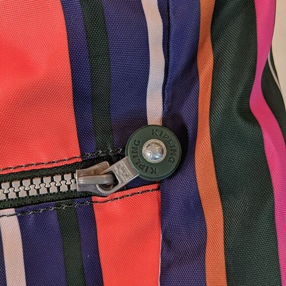 Kipling Striped Muticolor Shoulder Tote Bag Orange Green Large Canvas Straps - Picture 8 of 16